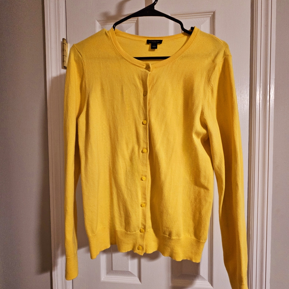 Ann Taylor Factory Yellow Cardigan Lightweight Knit Sweater